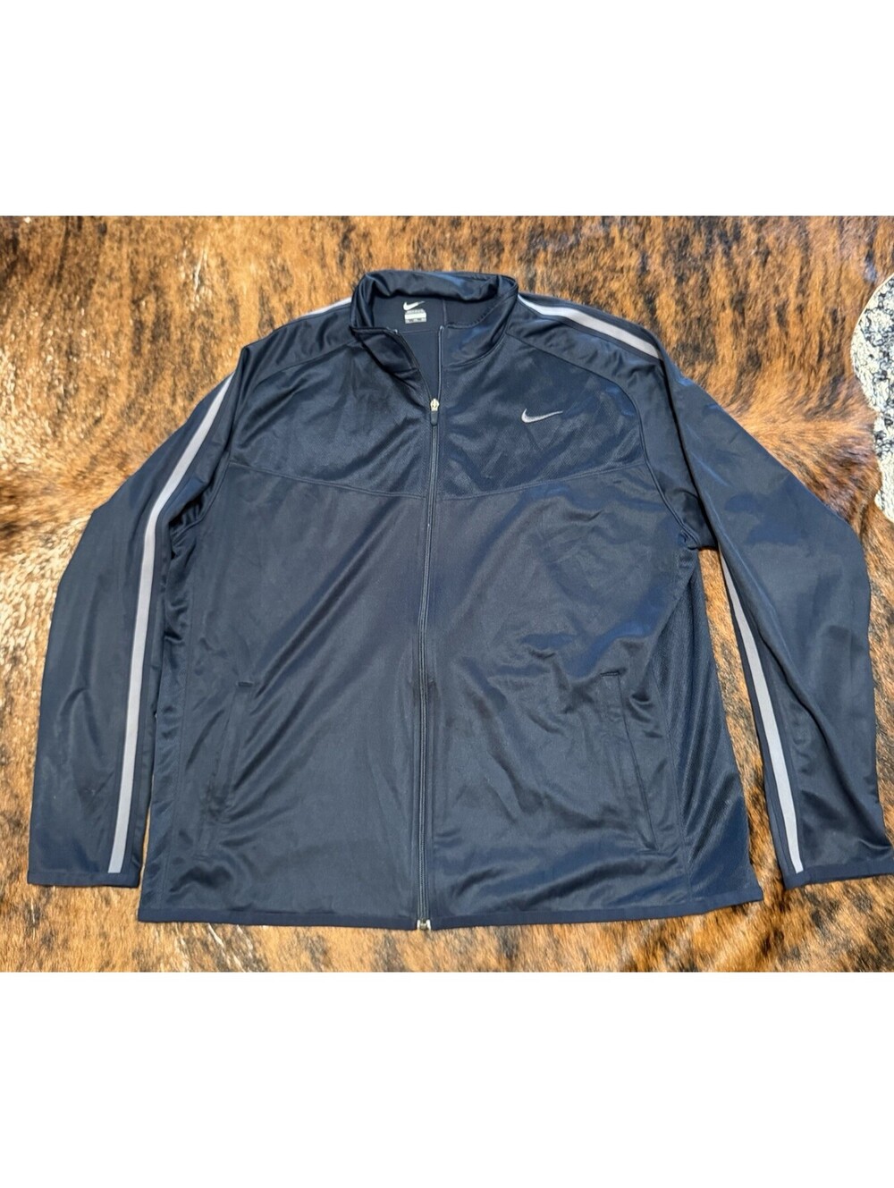 Nike Full Zip Jacket Black Mens XXL Lightweight Gray Stripe Front Pockets Vented